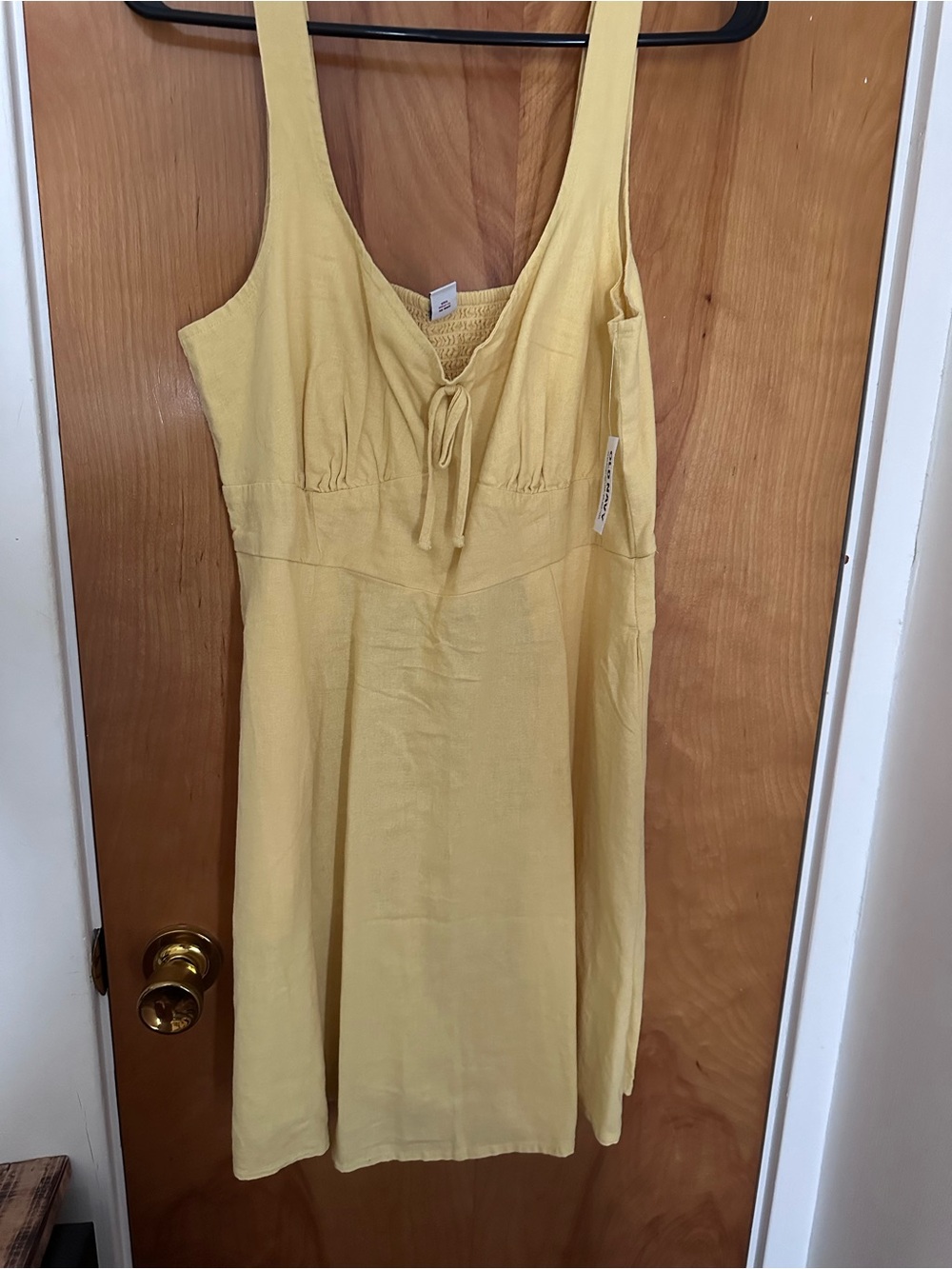 Old Navy Soft Yellow Tie-Front Midi Dress